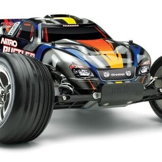 Traxxas TRA44096-3-BLUE  Silver / Blue Nitro Rustler w/ TSM RTR
