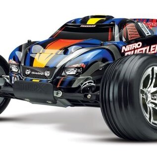 Traxxas TRA44096-3-BLUE  Silver / Blue Nitro Rustler w/ TSM RTR