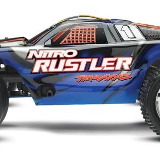 Traxxas TRA44096-3-BLUE  Silver / Blue Nitro Rustler w/ TSM RTR