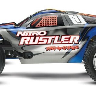 Traxxas TRA44096-3-BLUE  Silver / Blue Nitro Rustler w/ TSM RTR