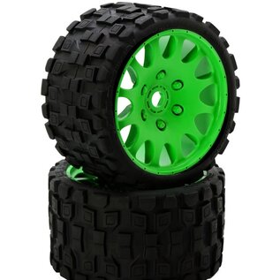 Power Hobby PHBPHT1131SGREEN  Scorpion Belted Medium Tires on Sport-Green Wheels 17mm Hex (2)