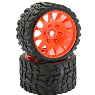 Power Hobby PHBPHT1141SORANGE  Raptor Belted Medium Tires on Sport-Orange Wheels 17mm Hex (2)