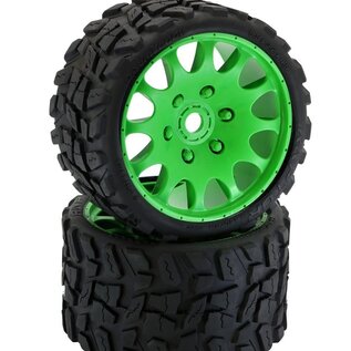 Power Hobby PHBPHT1141SGREEN  Raptor Belted Medium Tires on Sport-Green Wheels 17mm Hex (2)