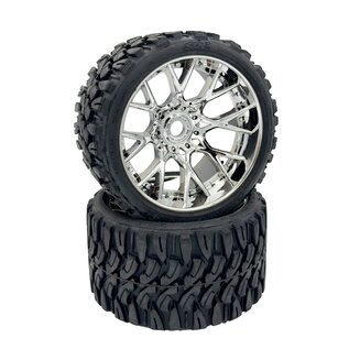 SWEEP C1002S  Terrain Crusher Belted Tires preglued on Chrome Wheels 2pcs set