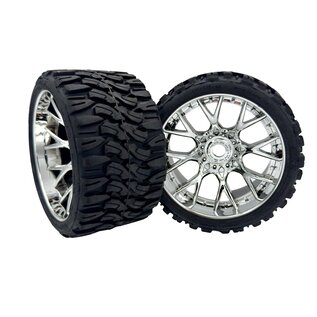 SWEEP C1002S  Terrain Crusher Belted Tires preglued on Chrome Wheels 2pcs set