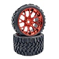 SWEEP C1002RC  Terrain Crusher Belted Tires preglued on Red Chrome Wheels 2pcs set