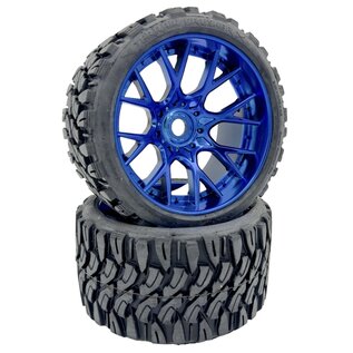SWEEP C1002BC  Terrain Crusher Belted Tires preglued on Blue Wheel 2pcs set