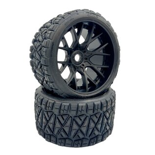 SWEEP C1004B Land Crusher Belted Tires preglued on Black Wheels 2pcs set