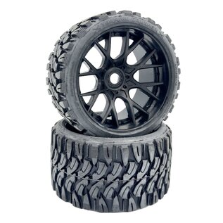 SWEEP C1002B  Terrain Crusher Belted Tires preglued on Black  Wheels 2pcs set