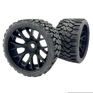 SWEEP C1002B  Terrain Crusher Belted Tires preglued on Black  Wheels 2pcs set
