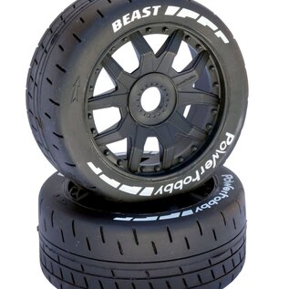 Power Hobby PHBPHT2401SB 1/8 GT Beast Belted Mounted Tires, Soft Compound, 17mm Black Wheels