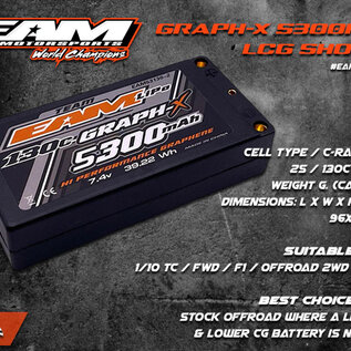 Team EA Motorsports EAM53130-2  2S 7.4v 5300mAh 130C Shorty LiPo w/ 5mm Bullets