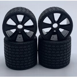 Gravity RC LLC GRC142B TYPE12 12th Rubber Tires Black Wheel Set of 4 Pre Glued