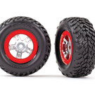 Traxxas TRA7073A  SCT Tires & Wheels w/Red Beadlock (Satin Chrome) (2)