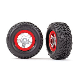 Traxxas TRA7073A  SCT Tires & Wheels w/Red Beadlock (Satin Chrome) (2)