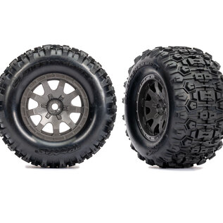 Traxxas TRA10770-GRAY  Large 4″ Sledgehammer Rear Tires on Charcoal Gray Wheels for Mini Maxx (2)