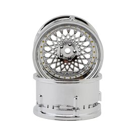 DS Racing DSC-DE-309 DS Racing Element Mesh Drift Wheels (Tri Chrome w/Gold Rivets) (2) (Adjustable Offset) (2) w/12mm Hex