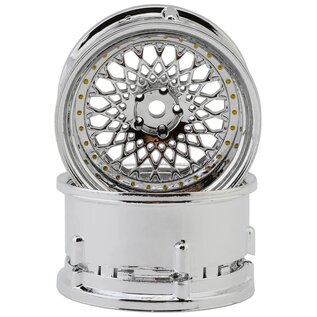 DS Racing DSC-DE-309 DS Racing Element Mesh Drift Wheels (Tri Chrome w/Gold Rivets) (2) (Adjustable Offset) (2) w/12mm Hex