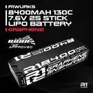 R1wurks R1-030009-5   R1WURKS 8400 mAh 7.6v, 2S, 130c, Stick LiPo Battery, Graphene