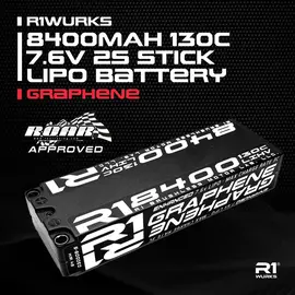 R1wurks R1-030009-5   R1WURKS 8400 mAh 7.6v, 2S, 130c, Stick LiPo Battery, Graphene