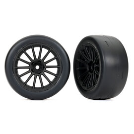 Traxxas TRA9375 Tires & wheels, assembled, glued (multi-spoke black wheels, 2.0" slick tires (rear) (2)