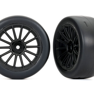Traxxas TRA9375 Tires & wheels, assembled, glued (multi-spoke black wheels, 2.0" slick tires (rear) (2)