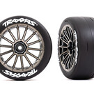 Traxxas TRA9375R Tires & wheels, assembled, glued (multi-spoke black chrome wheels, 2.0" slick tires with (rear) (2)