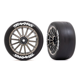 Traxxas TRA9375R Tires & wheels, assembled, glued (multi-spoke black chrome wheels, 2.0" slick tires with (rear) (2)
