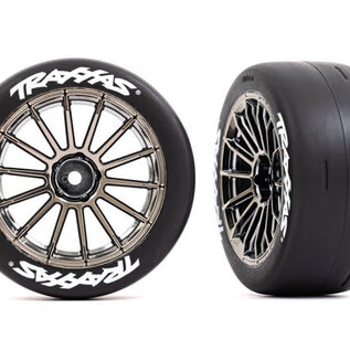 Traxxas TRA9375R Tires & wheels, assembled, glued (multi-spoke black chrome wheels, 2.0" slick tires with (rear) (2)