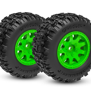 Traxxas TRA10771-GRN  Large 4″ Sledgehammer Front Tires on Green Wheels for Mini Maxx (2)
