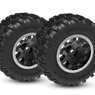 Traxxas TRA10771-STBLK Large 4″ Sledgehammer Front Tires on Black Wheels  for Mini Maxx