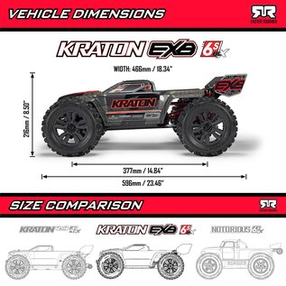 Arrma ARA8708V6T1 1/8 KRATON 6S EXB 4X4 RTR Brushless Speed Truck, BLACK