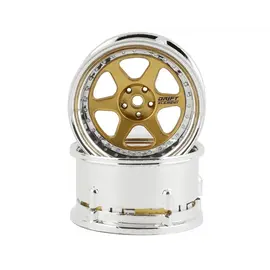 DS Racing DSC-DE-217  Drift Element 6 Spoke Drift Wheels Gold & Chrome