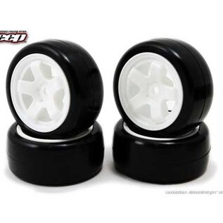 SWEEP SWP7228511P  Sweep Minis 28deg M-SPEC Rubber Tires (4) set on White pre-glued Wheels