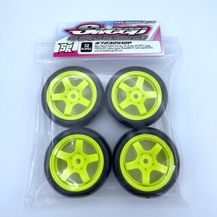 SWEEP SWP7232512P  Sweep Minis 32deg M-SPEC Rubber Tires (4) set on Yellow pre-glued Wheels