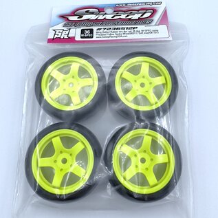 SWEEP SWP7236512P  Sweep Minis 36deg M-SPEC Rubber Tires (4) set on Yellow pre-glued Wheels