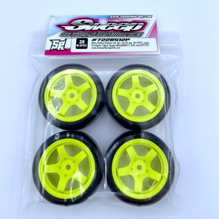 SWEEP SWP7228512P  Sweep Minis 28deg M-SPEC Rubber Tires (4) set on Yellow pre-glued Wheels