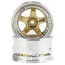 DE Racing DSC-DE-017 DS Racing Drift Element 5 Spoke Drift Wheels (Gold & Chrome) (2) (Adjustable Offset) w/12mm Hex