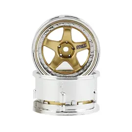 DS Racing DSC-DE-017 DS Racing Drift Element 5 Spoke Drift Wheels (Gold & Chrome) (2) (Adjustable Offset) w/12mm Hex