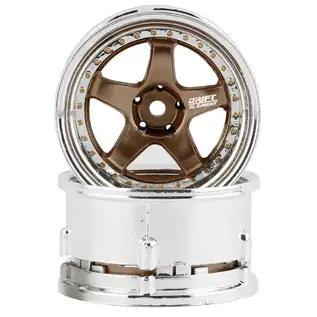 DS Racing DSC-DE-022 DS Racing Drift Element 5 Spoke Drift Wheels (Bronze & Chrome w/Gold Rivets) (2) (Adjustable Offset) w/12mm Hex
