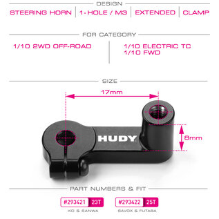 Hudy HUD293421 Alu Clamp Steering 23T  Servo Horn - Extended 8mm - KO, Sanwa
