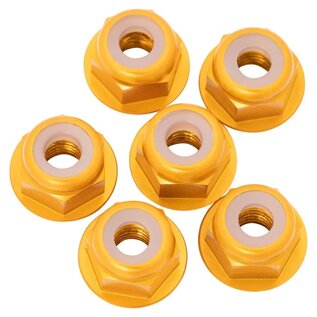1UP Racing 1UP870703  7075 Aluminum Flanged Locknuts, M3, Gold, (6)