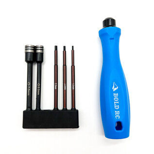 Bold RC BOL10620  Blue 1/10th Tool Set, 1/4" Quick Drive Hex & Nut Driver 5 Piece Set w/Handle