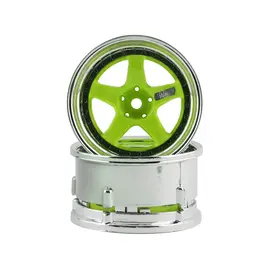 DS Racing DSC-DE-026  Element 5 Spoke Drift Wheels (Green Face/Chrome Lip/Black Rivet) (Adjustable Offset) w/12mm Hex