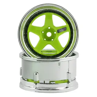 DS Racing DSC-DE-026  Element 5 Spoke Drift Wheels (Green Face/Chrome Lip/Black Rivet) (Adjustable Offset) w/12mm Hex