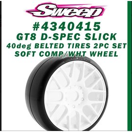 SWEEP SWP4340415P GT8 D40 deg Belted Slick Soft Pre-Glued Green Dot 2pc Tire Set