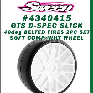 SWEEP SWP4340415P GT8 D40 deg Belted Slick Soft Pre-Glued Green Dot 2pc Tire Set