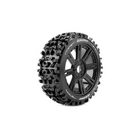 Louise RC LOULT3130SB B-Pioneer 1/8 Off-Road Buggy Tires, 17mm Hex, MTD on Black Spoke Rim, Soft, F/R (2)