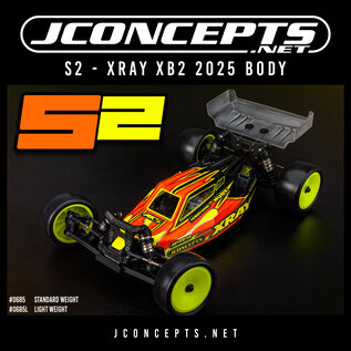 J Concepts JCO0685L  S2 – XRAY XB2 2025 body w/ carpet | turf | dirt wing, light-weight