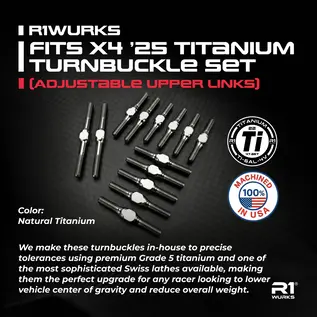 R1wurks 900167 R1WURKS Fits X4 '25 Titanium Turnbuckle Set (Upper Link Arms)